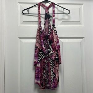 Multi-pattern, ruffled, fun tank top